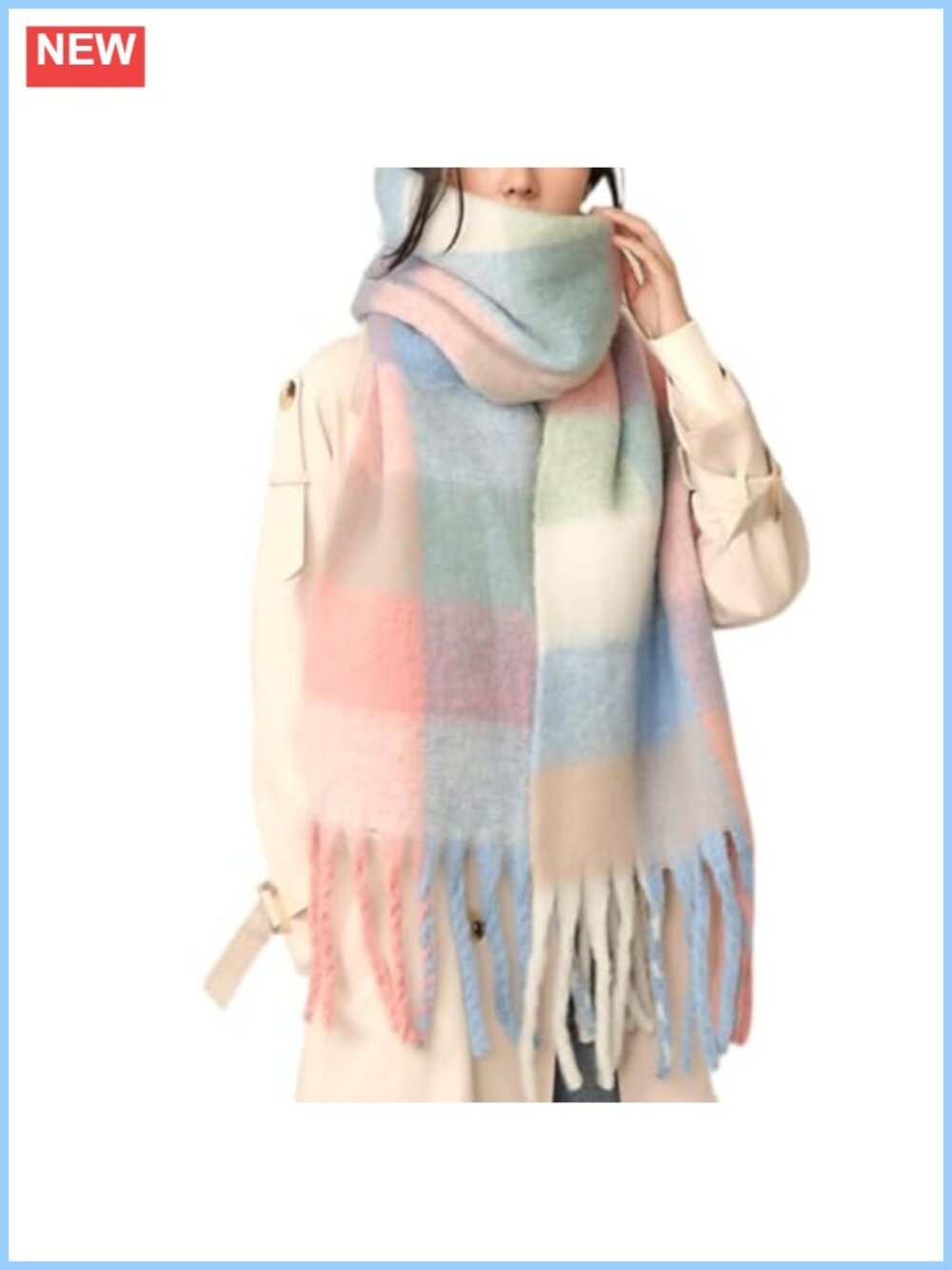 Chunky Plaid Winter Scarf Acrylic Knit Shawl